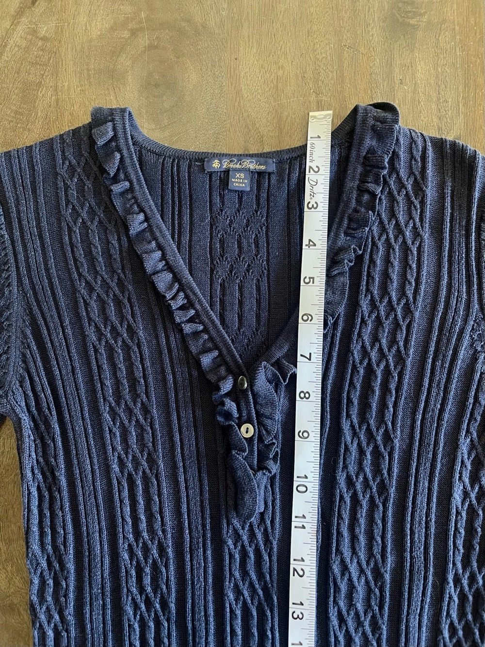 Brooks Brothers Navy Ruffle V‑Neck Knit Top - Picture 6 of 10